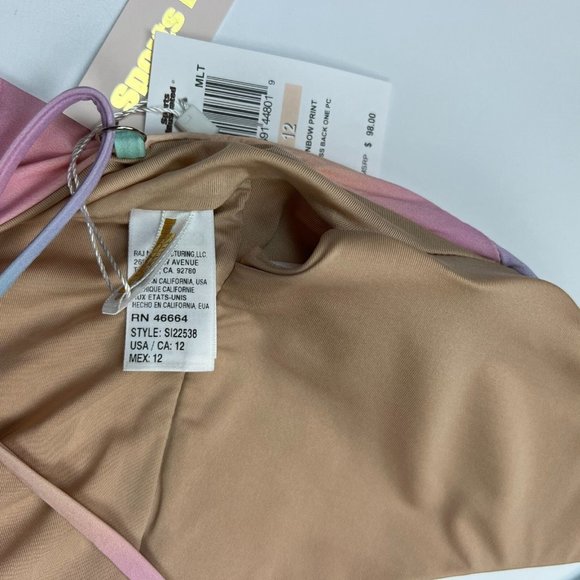 Sports Illustrated Rainbow Print One Piece Swimsuit Size 12 Plunge Neck Maillot - Picture 7 of 9